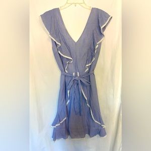 Cupcakes & Cashmere tie front seersucker blue and white dress